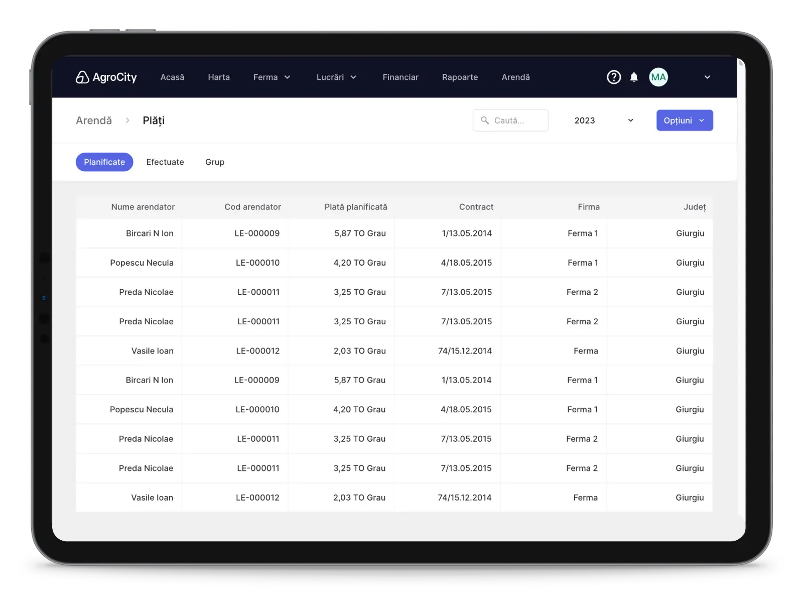Plăți de arendă în AgroCity